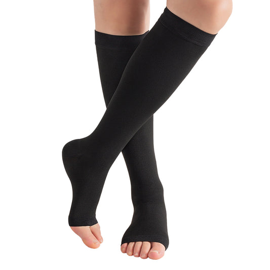 MX Care Compression Stockings 20-30mmHg Socks for Swelling & Tired Legs, Travel Support Open-toe Style Knee Length for Men & Women Speed-up Circulation & Recovery, Reduces Varicose Veins