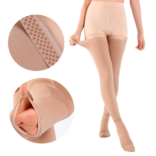 MX Care Anti-Embolism Stockings 15-20mmHg Socks for Varicose Veins, Improves Circulation & Swelling Recovery Open-toe Style Thigh Length Travel Support for Tired Legs Unisex